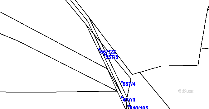 Parcela st. 557/5 v KÚ Čelákovy, Katastrální mapa