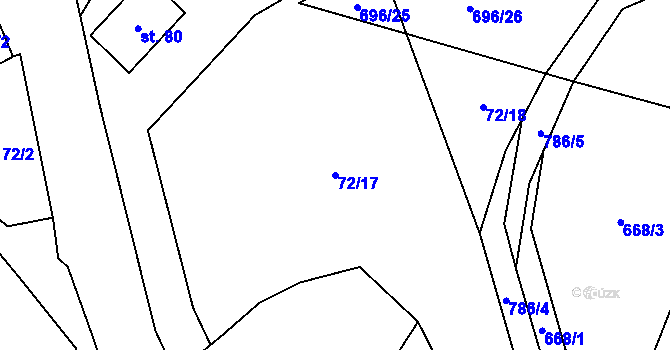 Parcela st. 72/17 v KÚ Čelákovy, Katastrální mapa