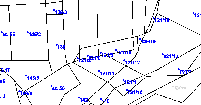 Parcela st. 121/9 v KÚ Čelákovy, Katastrální mapa