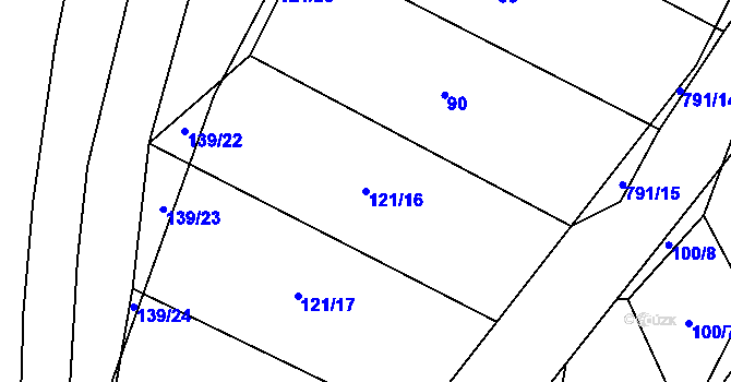 Parcela st. 121/16 v KÚ Čelákovy, Katastrální mapa