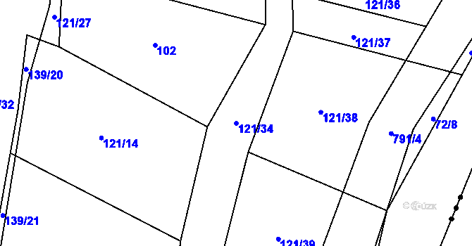 Parcela st. 121/34 v KÚ Čelákovy, Katastrální mapa