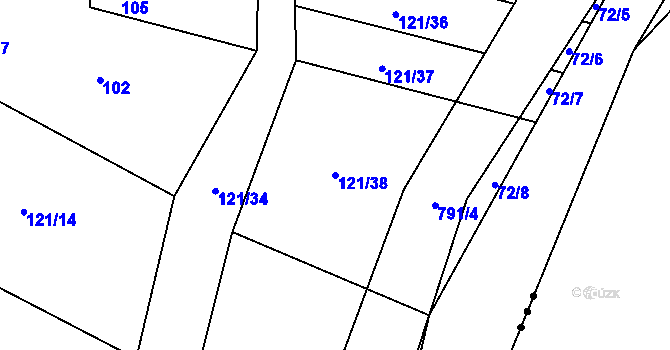 Parcela st. 121/38 v KÚ Čelákovy, Katastrální mapa