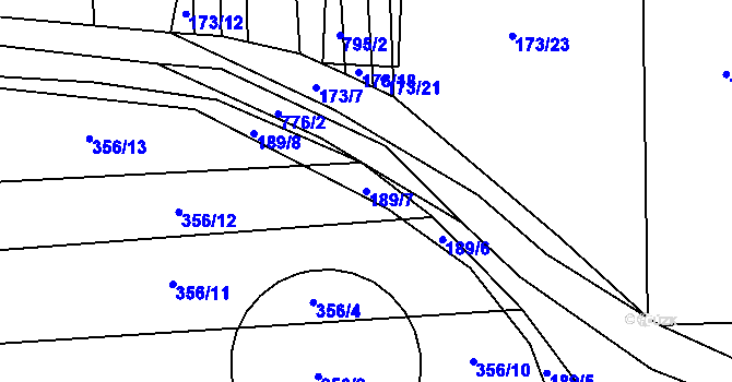 Parcela st. 189/7 v KÚ Čelákovy, Katastrální mapa