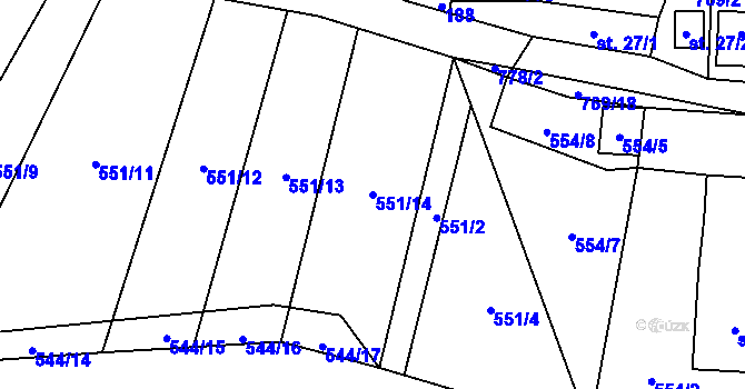 Parcela st. 551/14 v KÚ Čelákovy, Katastrální mapa
