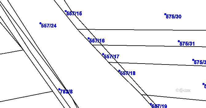 Parcela st. 557/17 v KÚ Čelákovy, Katastrální mapa