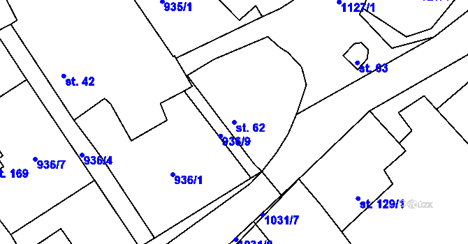 Parcela st. 62 v KÚ Zemětice, Katastrální mapa