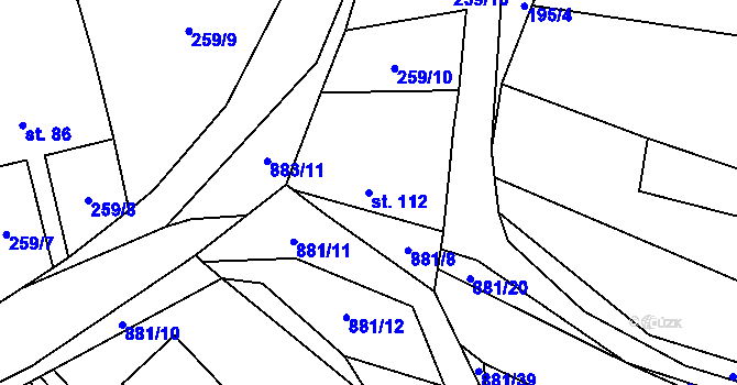 Parcela st. 112 v KÚ Zemětice, Katastrální mapa
