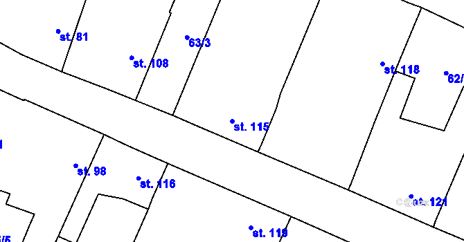 Parcela st. 115 v KÚ Zemětice, Katastrální mapa