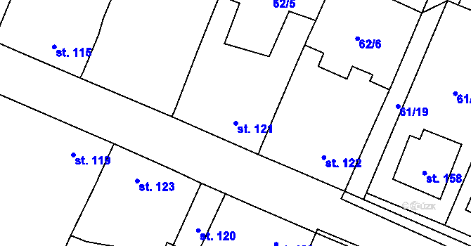 Parcela st. 121 v KÚ Zemětice, Katastrální mapa