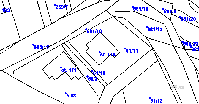 Parcela st. 174 v KÚ Zemětice, Katastrální mapa