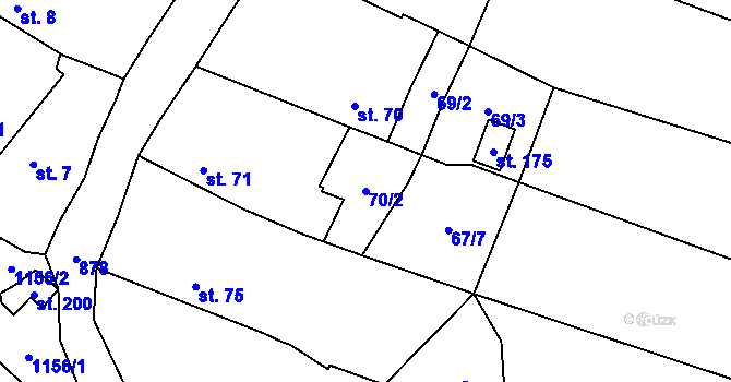 Parcela st. 70/2 v KÚ Zemětice, Katastrální mapa