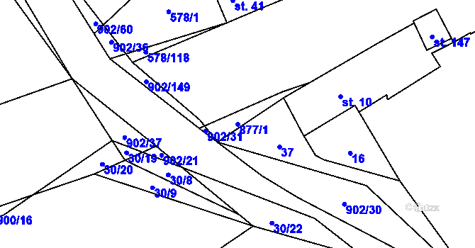 Parcela st. 877/1 v KÚ Zemětice, Katastrální mapa