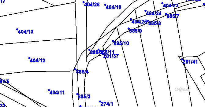 Parcela st. 281/37 v KÚ Zemětice, Katastrální mapa