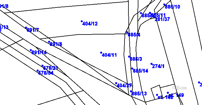 Parcela st. 404/11 v KÚ Zemětice, Katastrální mapa