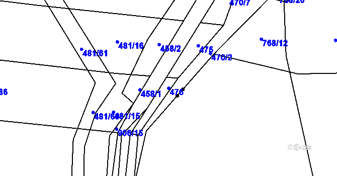 Parcela st. 476 v KÚ Zemětice, Katastrální mapa