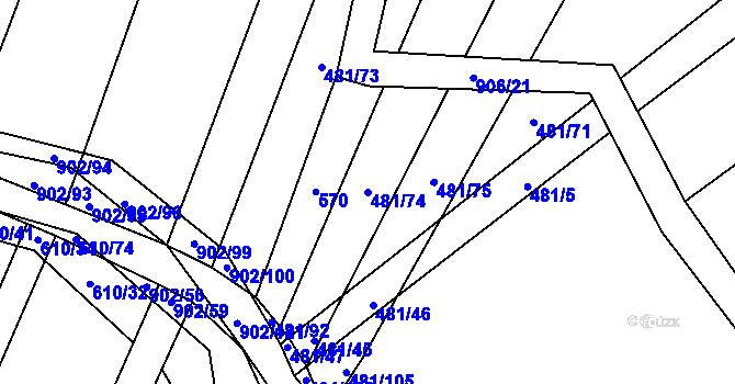 Parcela st. 481/74 v KÚ Zemětice, Katastrální mapa