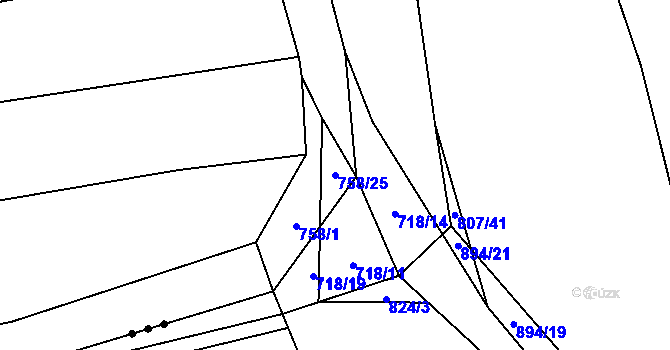 Parcela st. 758/25 v KÚ Zemětice, Katastrální mapa