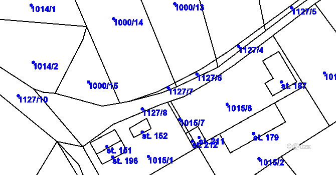 Parcela st. 1127/7 v KÚ Zemětice, Katastrální mapa