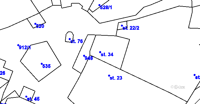 Parcela st. 34 v KÚ Blehov, Katastrální mapa