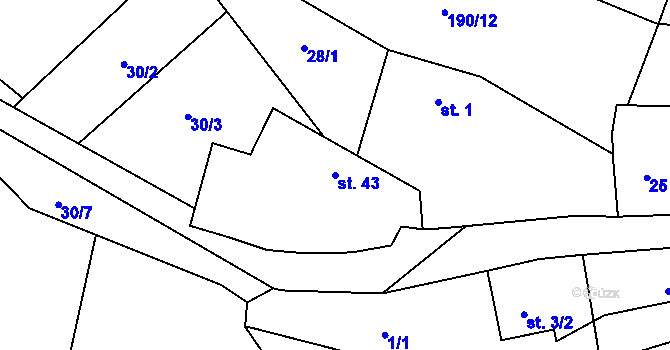 Parcela st. 43 v KÚ Blehov, Katastrální mapa