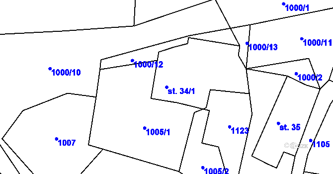 Parcela st. 34/1 v KÚ Zhoř u Milevska, Katastrální mapa