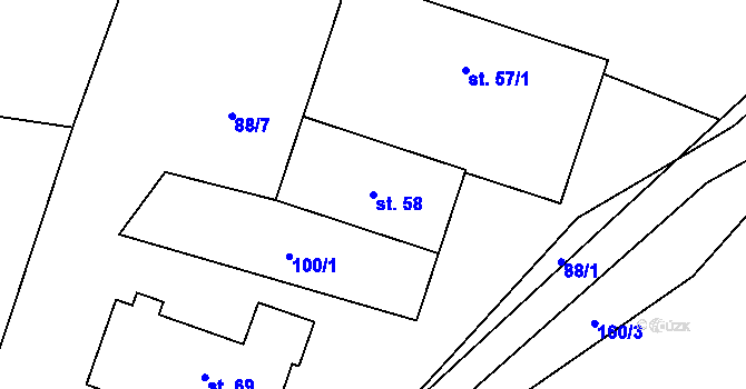 Parcela st. 58 v KÚ Zhoř u Milevska, Katastrální mapa