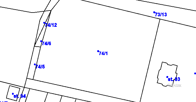 Parcela st. 74/1 v KÚ Zhoř u Milevska, Katastrální mapa