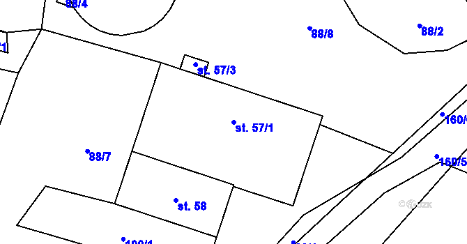 Parcela st. 57/1 v KÚ Zhoř u Milevska, Katastrální mapa
