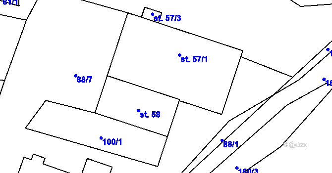 Parcela st. 57/2 v KÚ Zhoř u Milevska, Katastrální mapa
