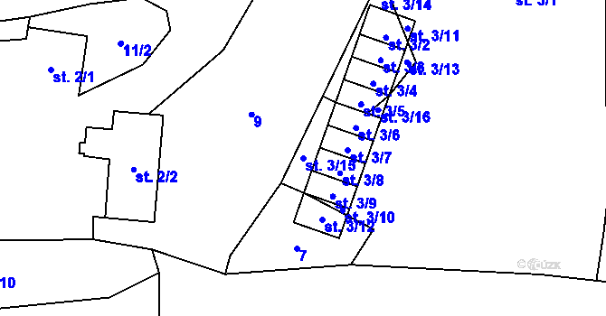 Parcela st. 3/15 v KÚ Zhoř u Milevska, Katastrální mapa