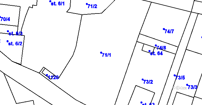 Parcela st. 71/1 v KÚ Zhoř u Milevska, Katastrální mapa