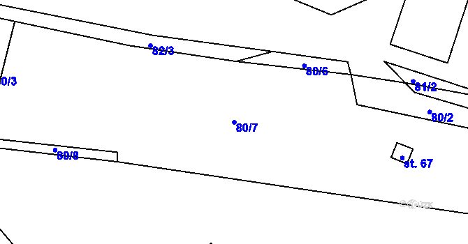 Parcela st. 80/7 v KÚ Zhoř u Milevska, Katastrální mapa