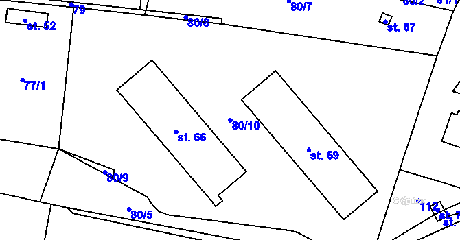Parcela st. 80/10 v KÚ Zhoř u Milevska, Katastrální mapa