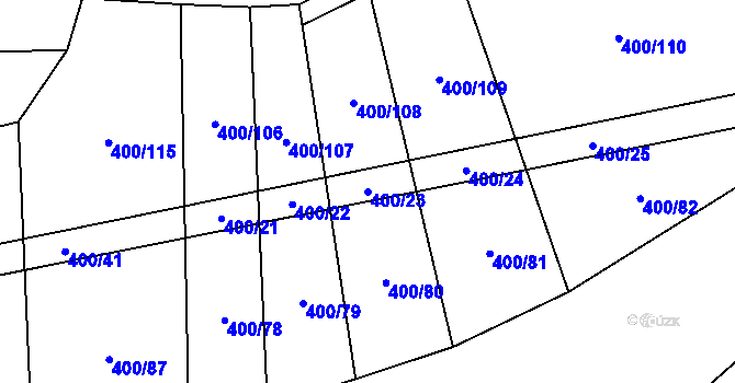 Parcela st. 400/23 v KÚ Zhoř u Milevska, Katastrální mapa