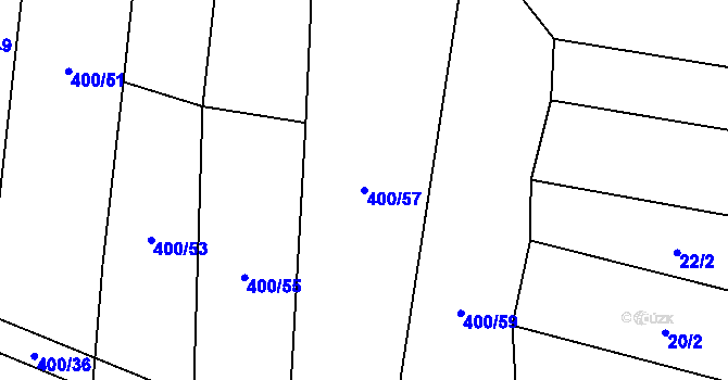 Parcela st. 400/57 v KÚ Zhoř u Milevska, Katastrální mapa