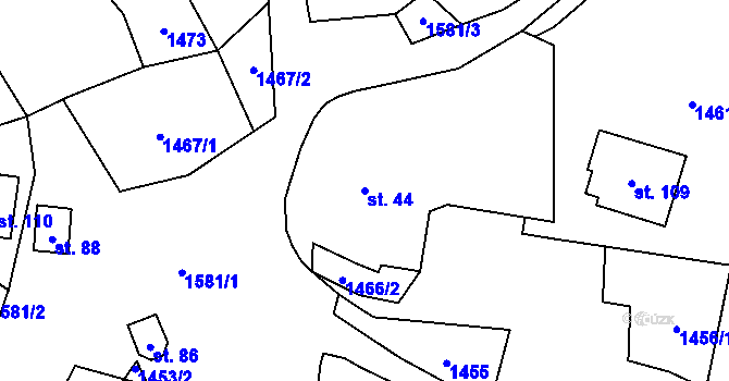 Parcela st. 44 v KÚ Březí u Milevska, Katastrální mapa