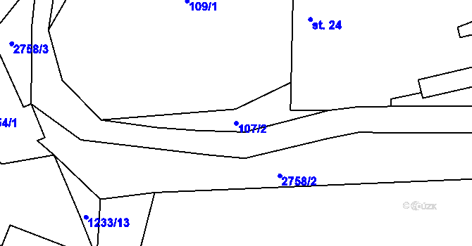 Parcela st. 107/2 v KÚ Zhoř u Stříbra, Katastrální mapa