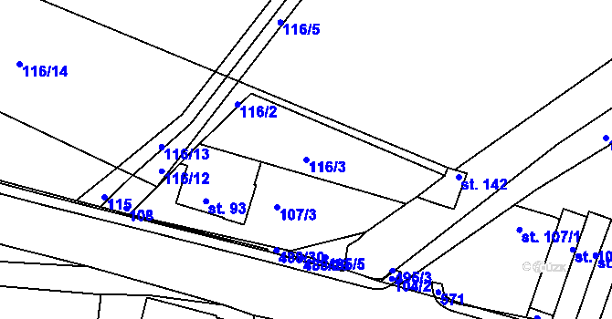 Parcela st. 116/3 v KÚ Zhoř u České Třebové, Katastrální mapa