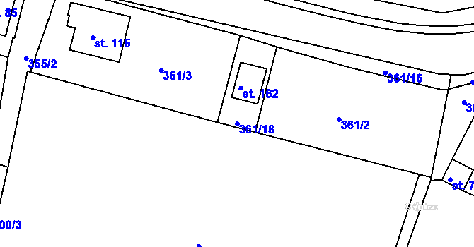 Parcela st. 361/18 v KÚ Zhoř u České Třebové, Katastrální mapa
