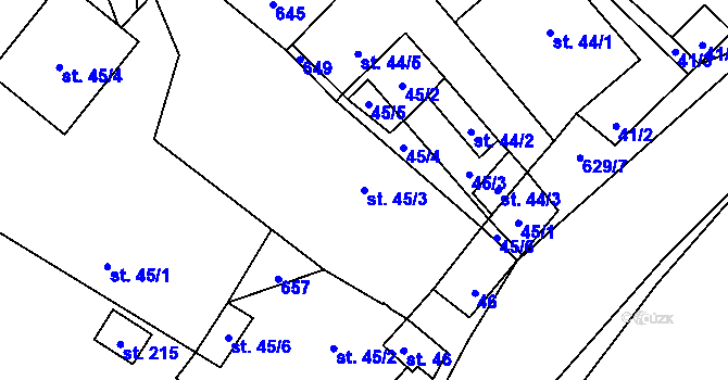 Parcela st. 45/3 v KÚ Zhoř u Jihlavy, Katastrální mapa