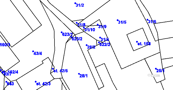 Parcela st. 28/2 v KÚ Zhoř u Jihlavy, Katastrální mapa