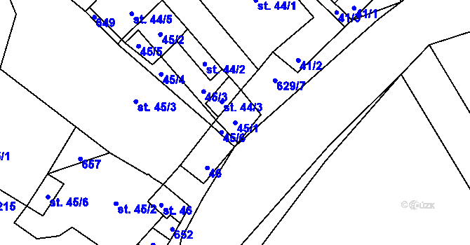 Parcela st. 45/1 v KÚ Zhoř u Jihlavy, Katastrální mapa