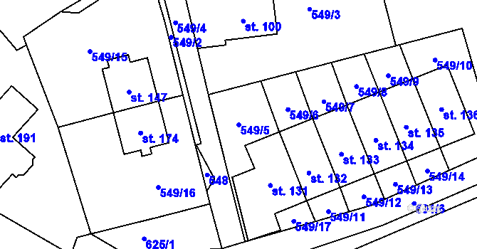 Parcela st. 549/5 v KÚ Zhoř u Jihlavy, Katastrální mapa