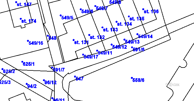 Parcela st. 549/11 v KÚ Zhoř u Jihlavy, Katastrální mapa