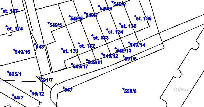 Parcela st. 549/12 v KÚ Zhoř u Jihlavy, Katastrální mapa