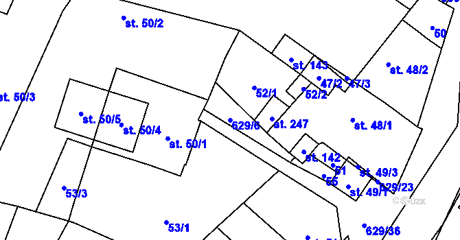 Parcela st. 629/6 v KÚ Zhoř u Jihlavy, Katastrální mapa