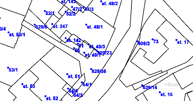 Parcela st. 629/23 v KÚ Zhoř u Jihlavy, Katastrální mapa
