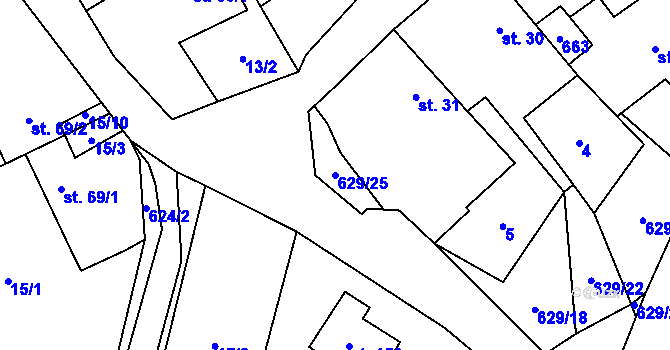 Parcela st. 629/25 v KÚ Zhoř u Jihlavy, Katastrální mapa