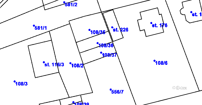 Parcela st. 108/37 v KÚ Zhoř u Jihlavy, Katastrální mapa