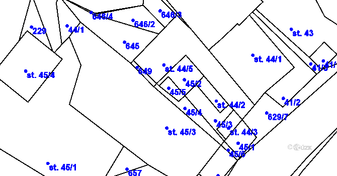 Parcela st. 45/5 v KÚ Zhoř u Jihlavy, Katastrální mapa